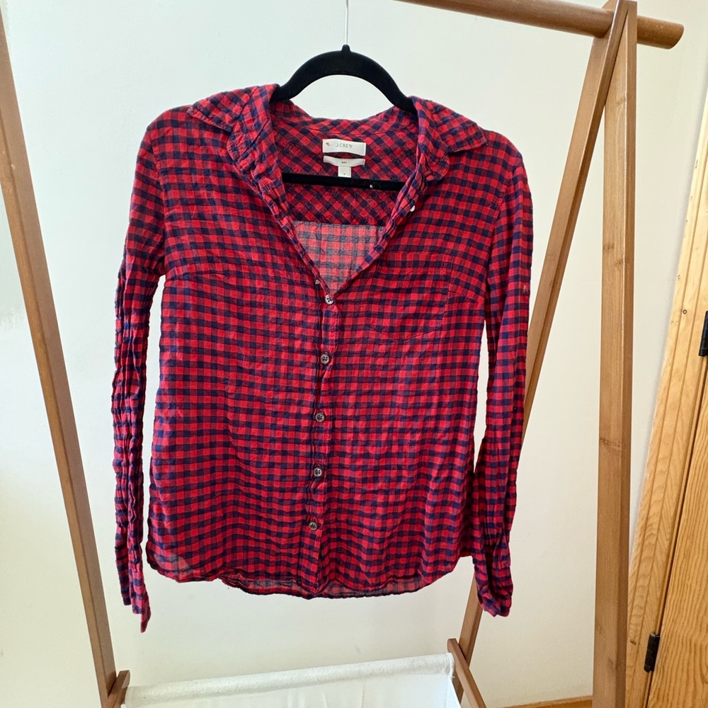 J. Crew Red and Navy Plaid Shirt
